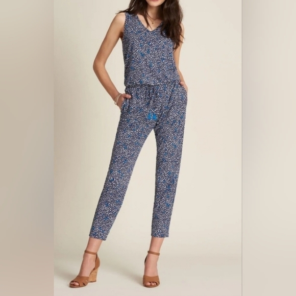 Hatley Ella Sleeveless Jumpsuit Racerback Navy Tassels Stretch Womens Size M - Picture 9 of 10